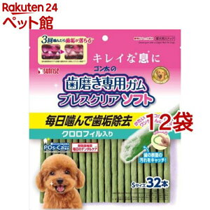 サンライズ ゴン太の歯磨き専用ガム ブレスクリアソフト クロロフィル入り S(32本入*12袋セット)【ゴン太】
