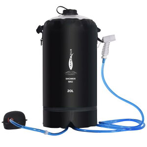 【AFISHTOUR】ポータブルキャンプシャワーバッグ 20L/5 ガロン、ソーラーシャワーウォーターバッグ、足踏みポンプ、シャワーヘッド付き、キャンプシャワー、灌漑、ビーチ、水泳、アウトド