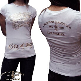 【セール】 クリスチャンオードジェー レディース Tシャツ Christian Audigier CITY OF ANGELES ホワイト インポート セレブ カジュアル ハリウッド LAセレブ ファッション セレカジ 正規品 エドハーディー Ed Hardy スタイル 海外セレブ 多数着用 ストリート ブランド