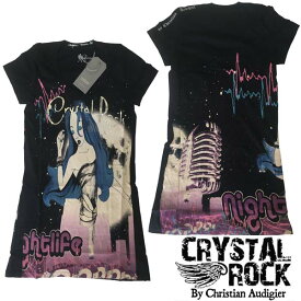 CRYSTAL ROCK クリスタルロック BY CHRISTIAN AUDIGIER クリスチャンオードジェー レディース チュニック Tシャツ ラインストーン NIGHT LIFE ブラック ハリウッド LAセレブ ファッション セレブ カジュアル セレカジ エドハーディー Ed Hardy ストリート スタイル ブランド