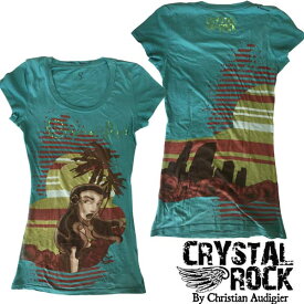 CRYSTAL ROCK クリスタルロック BY CHRISTIAN AUDIGIER クリスチャンオードジェー レディース チュニック Tシャツ ラインストーン SUNSET MYSTERY アクア ハリウッド ファッション セレブ カジュアル セレカジ エドハーディー Ed Hardy ストリート スタイル ブランド