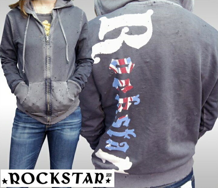 楽天市場 セール 送料無料 ロックスター レディース パーカー Rockstar Sushi グレー フーディー 長袖 トップス インポート 海外 Laセレブ 着用 Rock ロック Punk パンク サファリ スタイル セレブ ファッション 雑誌 掲載 ハリウッド カジュアル プレミアム