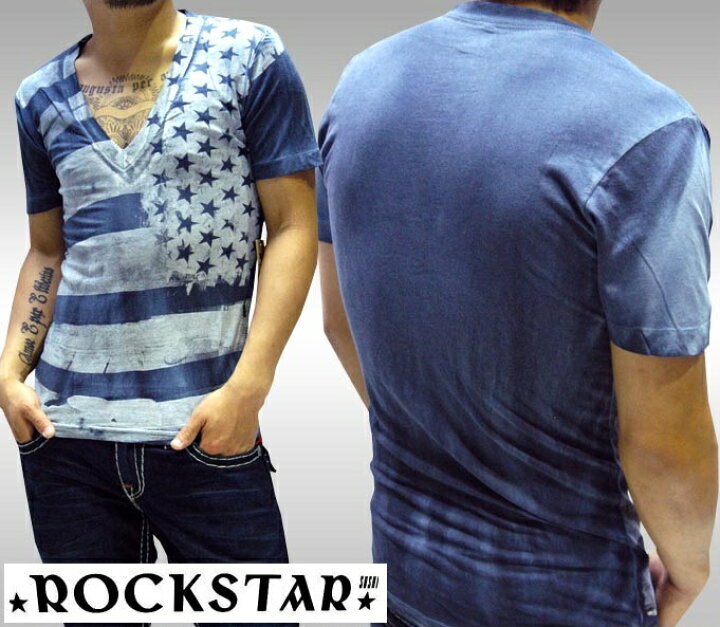 楽天市場 セール 送料無料 ロックスター メンズ Tシャツ Rockstar Sushi Usfw013 Vネック ネイビー 半袖 トップス インポート Laセレブ Rock ロック Punk パンク サファリ スタイル セレブ ファッション 雑誌 掲載 ハリウッド ストリート カジュアル アメカジ