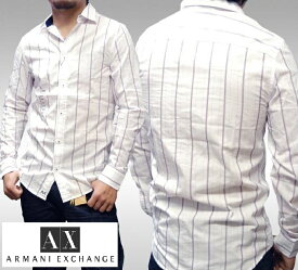 A|X Armani Exchange アルマーニエクスチェンジ メンズ 長袖 ストライプ ボタンシャツ ホワイト パープル アメカジ イタカジ セレカジ インポート カジュアル スタイル ファッション