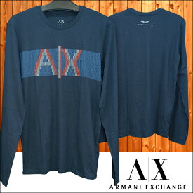 A|X Armani Exchange アルマーニエクスチェンジ メンズ 長袖 Tシャツ ロンT ネイビー アメカジ イタカジ セレカジ インポート カジュアル スタイル ファッション 036