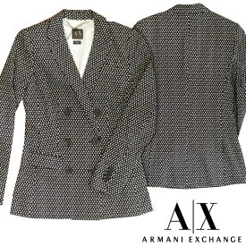 A|X Armani Exchange アルマーニエクスチェンジ レディース テーラードジャケット 3つボタン ダブル ジャケット ドット柄 ブラック ホワイト トップス アメカジ サーフ セレカジ インポート カジュアル スタイル ファッション