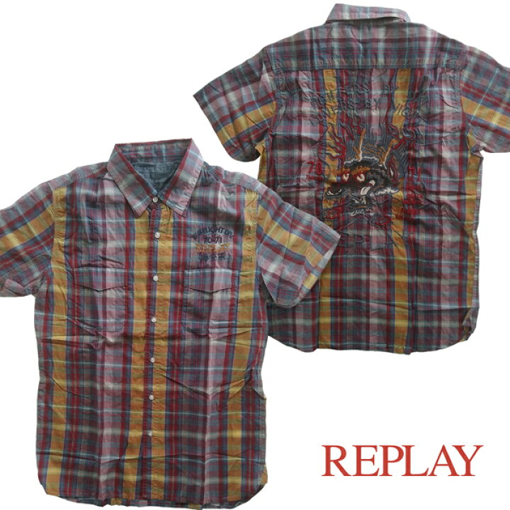 楽天市場】30%OFF セール REPLAY リプレイ メンズ 半袖シャツ 刺繍 
