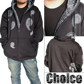 【送料無料】【LA直輸入】CHOICE PAISLEY ペイズリー バンダナ柄 メンズ パーカー ブラック ジップパーカー LA インポート ブランド ストリート ファッション HIPHOP ヒップホップ スタイル