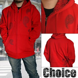 【送料無料】【LA直輸入】CHOICE PAISLEY ペイズリー バンダナ柄 メンズ パーカー レッド ジップパーカー LA インポート ブランド ストリート ファッション HIPHOP ヒップホップ スタイル