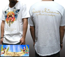 【送料無料】【セール】 パコ チカーノ メンズ Tシャツ Vネック ホワイト Paco Chicano TRUE SUNNY トップス インポート LAセレブ ファッション ハリウッド セレブ カジュアル ストリート セレカジ エドハーディー Ed Hardy エドハーディ ブランド 海外セレブ スタイル