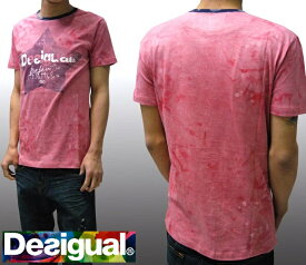 デシグアル Desigual メンズ Tシャツ ウォッシュ ピンク 半袖 シャツ 31T1438 スペイン セレブ セレカジ ヨーロピアン ファッション インポート ブランド アメカジ セレブ カジュアル スタイル 正規