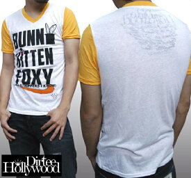 ダーティーハリウッド メンズ Tシャツ Vネック Dirtee Hollywood FOXY イエロー LA セレブ Safari サファリ LEON レオン オーシャンズ 雑誌 掲載 ブランド ベッカム リンジー ローハン 芸能人 女優 俳優 多数着用 インポート カジュアル アメカジ スタイル ファッション