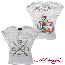 【セール】【送料無料】 エドハーディー レディース 半袖 Tシャツ 【200種類の品揃え】 Ed Hardy 13 CAT ホワイト エド・ハーディー 正規品 セレブ サファリ ファッション 雑誌 掲載 ブランド LAセレブ セレカジ ストリート ロック サーフ スタイル