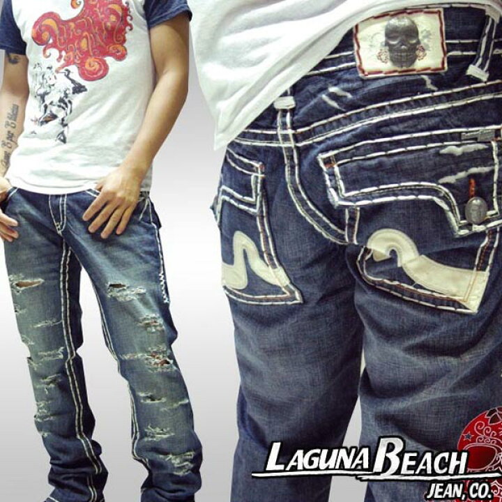 楽天市場 アウトレットセール ラグナビーチ メンズ デニム ストレート Sunset Beach ダブル ステッチ ホワイト Laguna Beach ジーンズ インポート セレブ ファッション ブランド サーフ スタイル Safari サファリ Leon レオン オーシャンズ 掲載 トゥルーレリジョン
