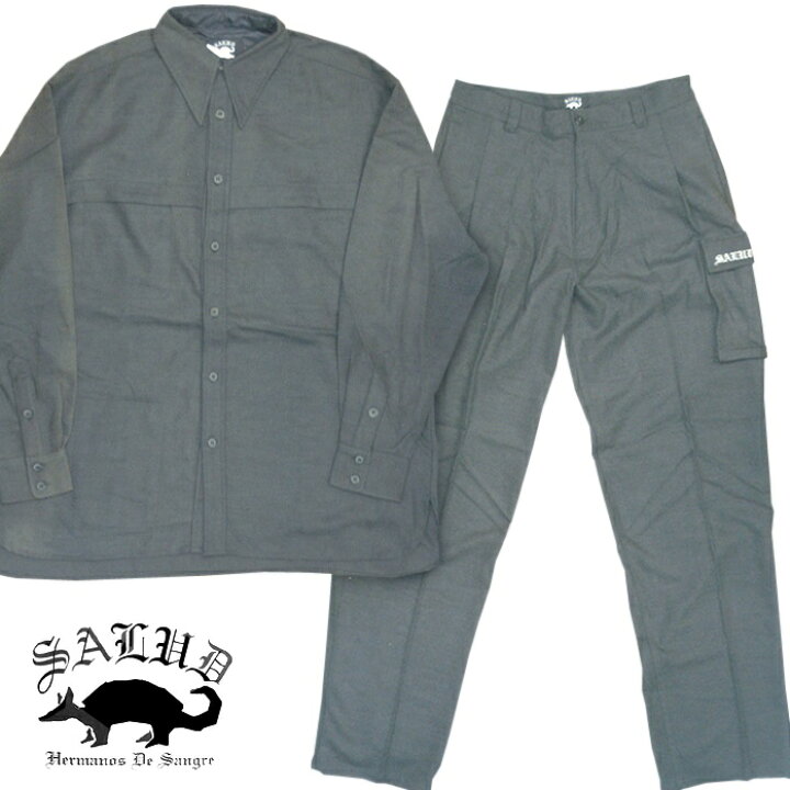 楽天市場 訳あり アウトレット Salud サルー メンズ シャツ セットアップ 上下 538 グレー ストリート ローライダー チカーノ ファッション ウェアー カジュアル スタイル ブランド Hiphop ヒップホップ ダンス ウェア B系 服 大きいサイズ セール 2l 2xl 3l 3xl 4l