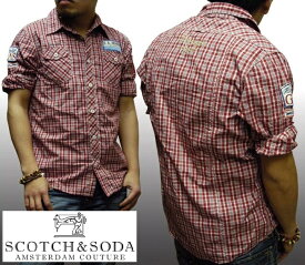 【セール】 スコッチ&ソーダ 【400種類の品揃え】 SCOTCH&SODA スコッチアンドソーダ メンズ 半袖 チェック ウェスタン ワークシャツ ワッペン レッド ボタンシャツ インポート カジュアル ブランド ファッション 雑誌 掲載 ヴィンテージ ロンハーマン セレブ スタイル 073