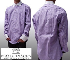 【訳あり・アウトレット】 スコッチ&ソーダ スコッチアンドソーダ scotch&soda メンズ 長袖 シャツ ダブルストライプ クレリック ライトパープル ホワイト テニスカフス トップス カジュアル サーフ セレブ ヴィンテージ Safari サファリ スタイル 掲載 ブランド 215