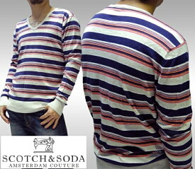 スコッチ&ソーダ スコッチアンドソーダ scotch&soda メンズ 長袖 Vネック ニット セーター ネイビー オレンジ マルチ トップス カジュアル サーフ セレブ ストリート ヨーロピアン ヴィンテージ Safari サファリ スタイル 掲載 ブランド 261