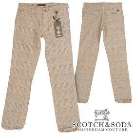 スコッチ&ソーダ スコッチアンドソーダ scotch&soda メンズ スリムストレート コットンパンツ チェック ブラウン ブラック ズボン ボトムス カジュアル サーフ セレブ ストリート ヨーロピアン ヴィンテージ Safari サファリ スタイル 掲載 ブランド 038