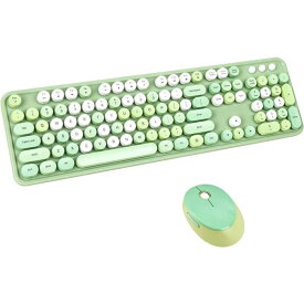カラフルなコンピューターワイヤレスキーボードマウスコンボ、タイプライター　オフィスフルサイズキーボード、2.4GHzドロップアウトフリー接続（カラフル-緑）