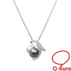 【中古】 ブラックパール ダイヤモンド ネックレス レディース K18WG 0.36ct 11.4mm 10.8g 750 18金 ホワイトゴールド 真珠