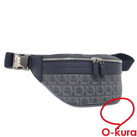 【中古】 サルヴァトーレフェラガモ ウエストバッグ ブラック グレー 黒 PVC レザー FZ-24 A228 ガンチーニ ボディバッグ レディース メンズ 男女兼用