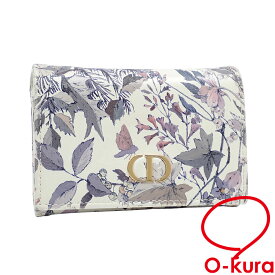 【中古】 クリスチャンディオール 二つ折り財布 Dior Caro Glycine ウォレット レディース ホワイト系マルチカラー レザー ミニ財布 ボタニカル柄