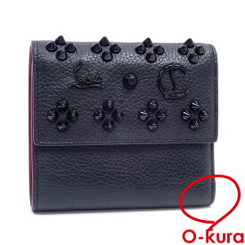 【中古】 クリスチャンルブタン スカイスタッズ 三つ折り財布 レディース ブラック 黒 レザー