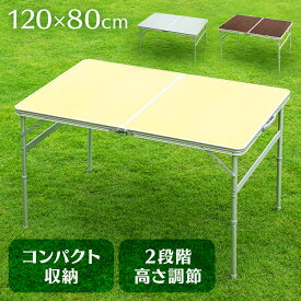 アウトドアテーブル レジャーテーブル 折りたたみ 120cm × 80cm レジャー アルミ 幅 120cm アウトドア バーベキュー キャンプ用品 アウトドア用品 キャンプ ピクニック 取っ手付き 組立簡単 コンパクト シルバー ブラウン【D】