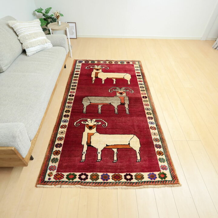 楽天市場】ギャッベ イラン製 210×121cm 手織り ウール100% 天然素材 