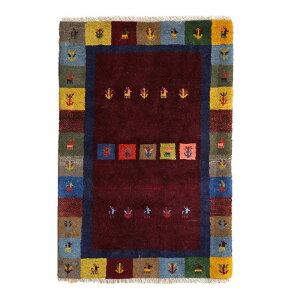 ギャッベ イラン製 玄関マットサイズ 121×81cm 手織り 天然 ウール100% 長方形 草木染 モダン ナチュラル 北欧 ラグ 絨毯 マット ラグマット 厚手 屋内 室内 ギャベ 床暖房対応 ホットカーペット