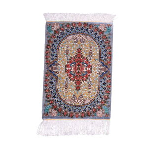 ペルシャ絨毯 イラン製 41×28cm 手織り 天然 シルク100% 長方形 草木染 高級 ナチュラル 北欧 ラグ 絨毯 マット ラグマット カーペット 床暖房対応 ホットカーペット対応 (FN-70277)