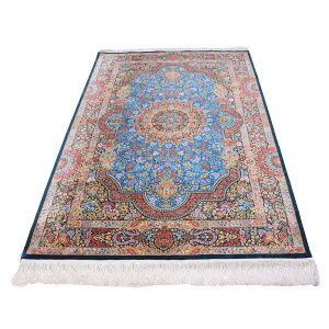 ペルシャ絨毯 イラン製 200×129cm 手織り 天然 シルク100% 長方形 草木染 高級 ナチュラル 北欧 ラグ 絨毯 マット ラグマット カーペット 床暖房対応 ホットカーペット対応 (FN-70334)