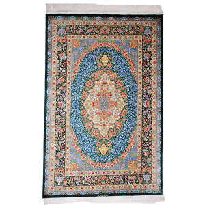 ペルシャ絨毯 イラン製 202×132cm 手織り 天然 シルク100% 長方形 草木染 高級 ナチュラル 北欧 ラグ 絨毯 マット ラグマット カーペット 床暖房対応 ホットカーペット対応 (FN-70338)