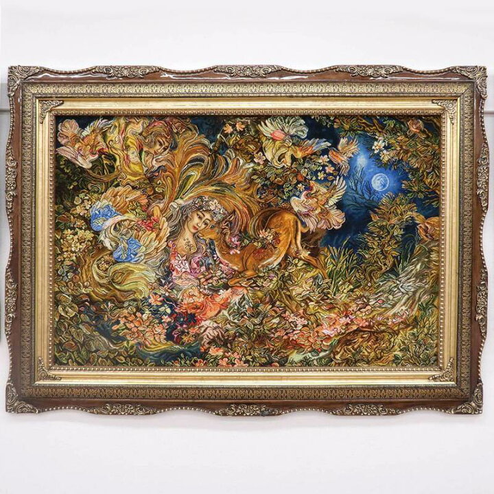 Y2181-1 イラン タブリーズ産 ウール もたれ 手織 83.5×57㎝ 絵画 ma