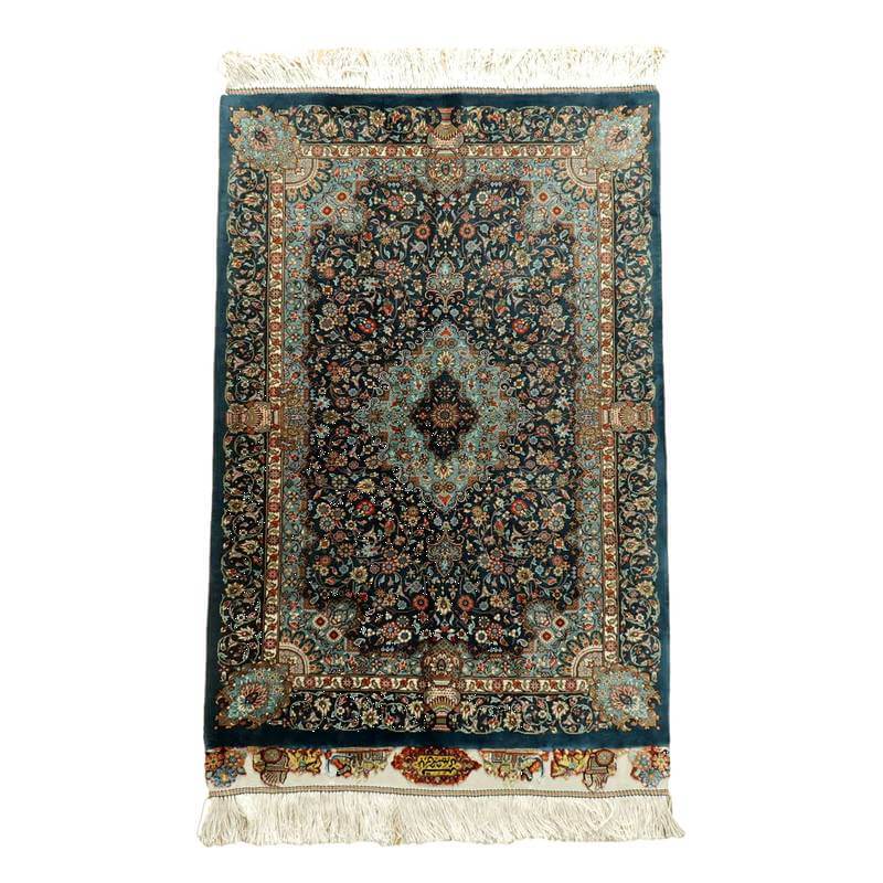 新着 ペルシャ絨毯 イラン・クム 吉兆 シルク 100％ 100％ 90×60cm 93