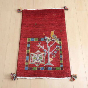 ギャッベルリバフ イラン製 93×60cm 手織り 最高級 天然 ウール100% 草木染 玄関マット 北欧 ラグ 絨毯 マット ラグマット カーペット 屋内 室内 ギャベ 床暖房対応 ホットカーペット対応 (HSS-724