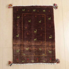ギャッベカシュクリ イラン製 84×61cm 手織り 最高級 天然 ウール100% 草木染 玄関マット 北欧 ラグ 絨毯 マット ラグマット カーペット 屋内 室内 ギャベ 床暖房対応 ホットカーペット対応 (HSS-62852）