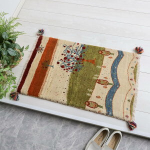 ギャッベ イラン製 リビングサイズ 84×55cm 手織り 天然 ウール100% 長方形 草木染 おしゃれ かわいい モダン ナチュラル 北欧 ラグ 絨毯 マット ラグマット カーペット ギャベ 床暖房対応 ホッ