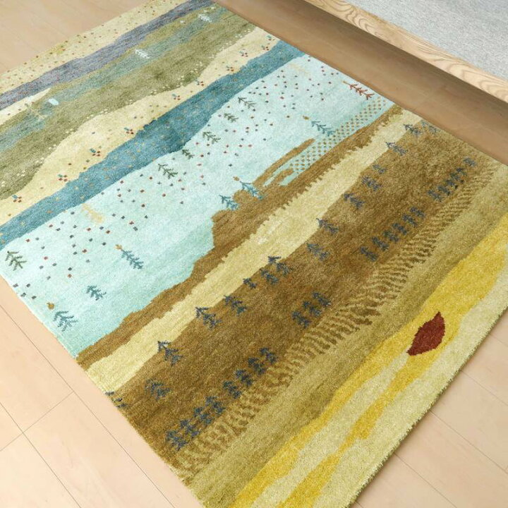 楽天市場】ギャッベ 198×149cm 手織り ウール100% リビングサイズ 
