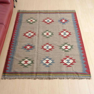 イラン・シラーズ産 キリム リビングサイズ 193×143cm 手織り ラグ ウール 100% 夏用 洗える ダイニング ベッドルーム ホットカーペット対応 床暖房対応 ラグマット 絨毯 キリム柄 kilim グレー