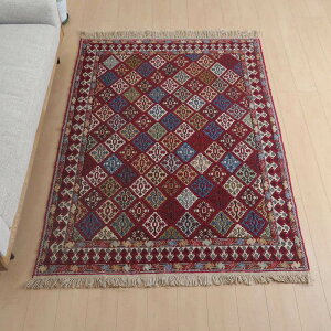 イラン・アゼルバイジャン産 キリム リビングサイズ 203×147cm 手織り ラグ ウール 100% エスニック アジアン 夏用 洗える ダイニング ベッドルーム ホットカーペット対応 床暖房対応 ラグマッ