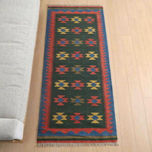 イラン・シラーズ産 キリム 細長 ランナー 195×85cm 手織り ラグ ウール 100% 洗える キッチンマット 廊下敷 ベッドサイド ロングラグ ホットカーペット対応 床暖房対応 ラグマット 絨毯 キリム