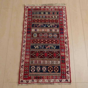 キリム イラン製 玄関マット96×55cm 手織り 小さめ ラグ ウール 100% おしゃれ 北欧 エスニック アジアン 夏用 洗える ホットカーペット対応 床暖房対応 ラグマット 絨毯 スマック織り アゼルバ