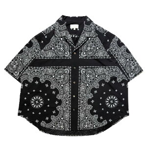 KANEMASA PHIL.�i�J�l�}�T�t�B���j46G Atmosphere PHIL.Print Open Collar S/S Shirt BLACK (�A�g���X�t�B�A �o���_�i�v�����g�V���c) KM25S-029
