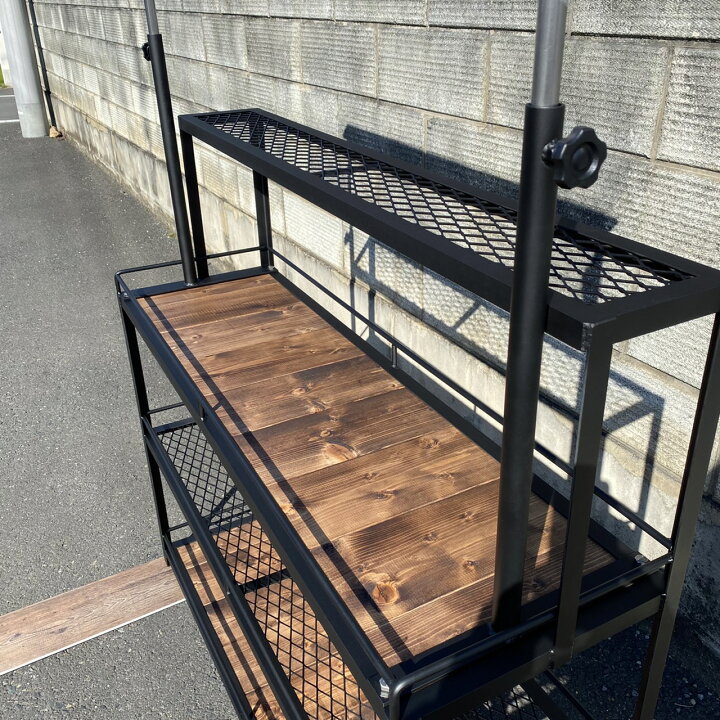楽天市場】アイアン シェルフ 4段 ライティングレールセット ワイド 