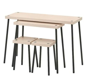 【NEW】IKEA ikea イケア FRIDNÄS フリードネスネストテーブル スツール付き 4点セット, ブラック/バーチ調105.143.82