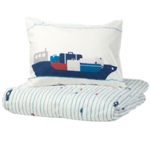 IKEA イケア UPPTAG ウップトーグ掛け布団カバー&枕カバー, 波/船 模様/ブルー150x200/50x60 cm704.402.94