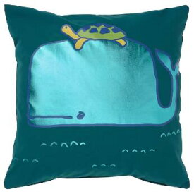 IKEA イケア BLÅVINGAD ブローヴィンガード クッションカバー, クジラ模様/ブルーグリーン, 50x50 cm 505.340.81