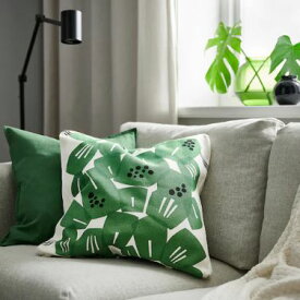 【NEW】IKEA ikeaUNDERBLOMMA ウンデルブロマ　クッションカバー, 50x50 cmホワイト/グリーン805.721.99